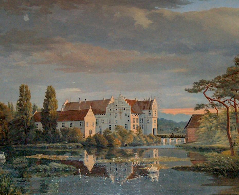 Herregården Gisselfeld på Sjælland, malet af Carl Vilhelm Marius Jensen i 1839. Herregården Gisselfeld på Sjælland